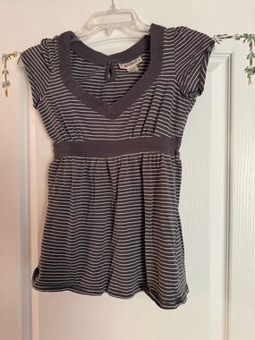 Self Esteem Striped V-Neck Top - brown & White